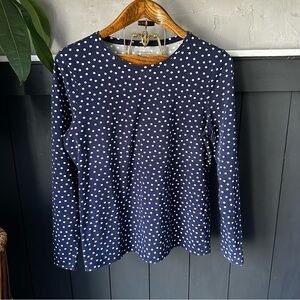 Talbots Navy‎ and White Polka Dot Long Sleeve Crewneck Top size Large